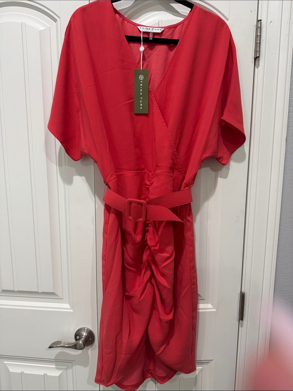 Trina Turk Coral-Orange Belted Dress, Nwt, 10